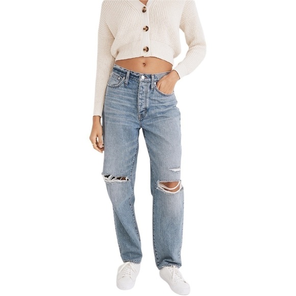 Madewell womens destroyed dad jeans in blue - Picture 2 of 13